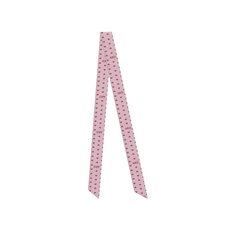 Alpha Chi Omega Letters + Hearts Silk Twill Ribbon Scarf