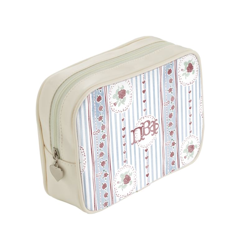 Pi Beta Phi Stripes + Hearts Floral Cosmetic Bag