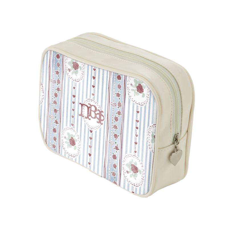Pi Beta Phi Stripes + Hearts Floral Cosmetic Bag