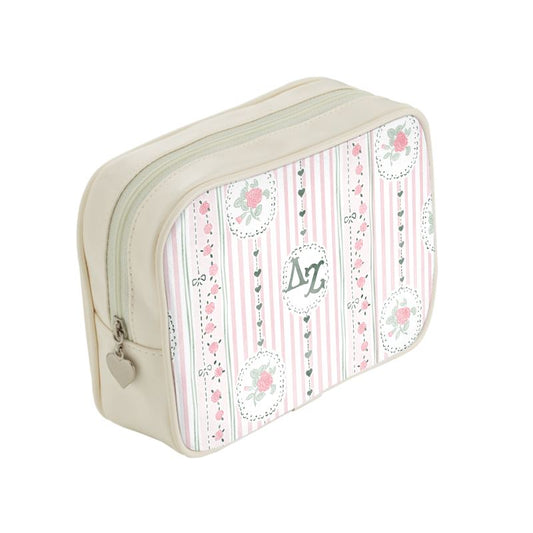 Delta Zeta Stripes + Hearts Floral Cosmetic Bag