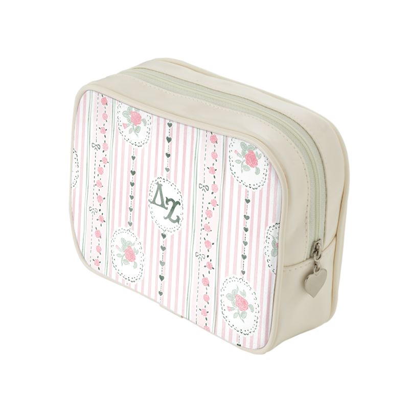 Delta Zeta Stripes + Hearts Floral Cosmetic Bag