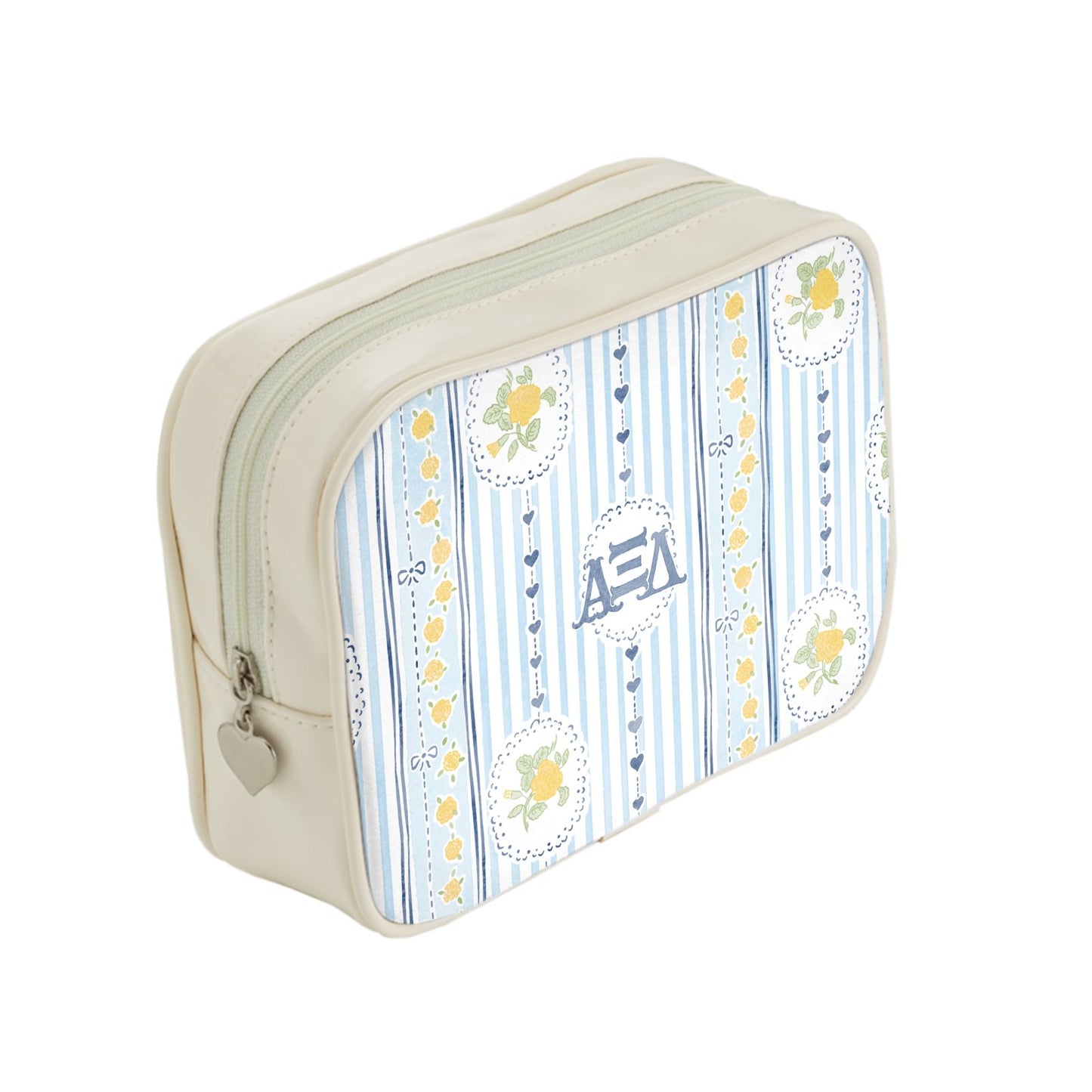Alpha Xi Delta Stripes + Hearts Floral Cosmetic Bag