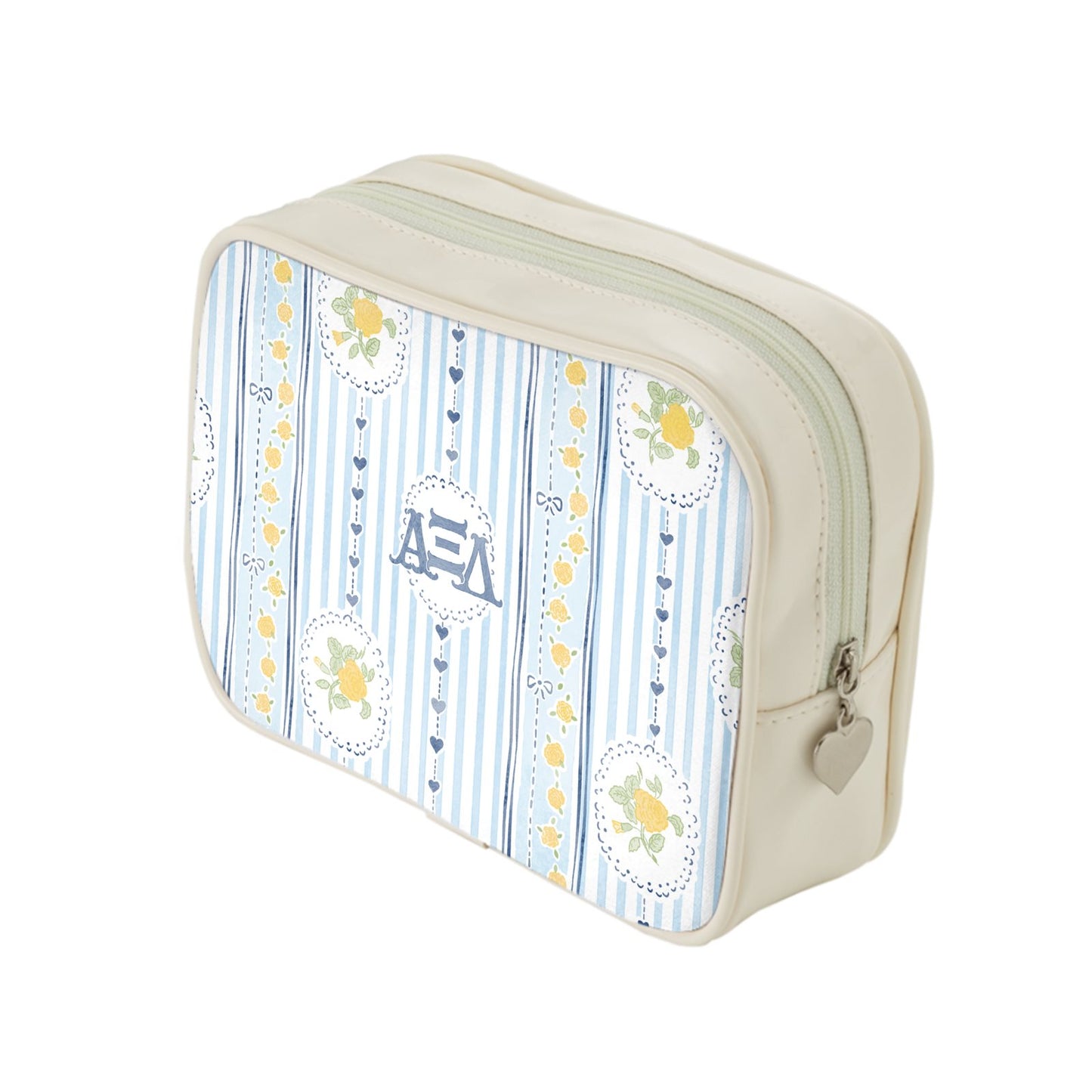 Alpha Xi Delta Stripes + Hearts Floral Cosmetic Bag