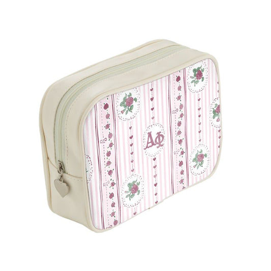Alpha Phi Stripes + Hearts Floral Cosmetic Bag