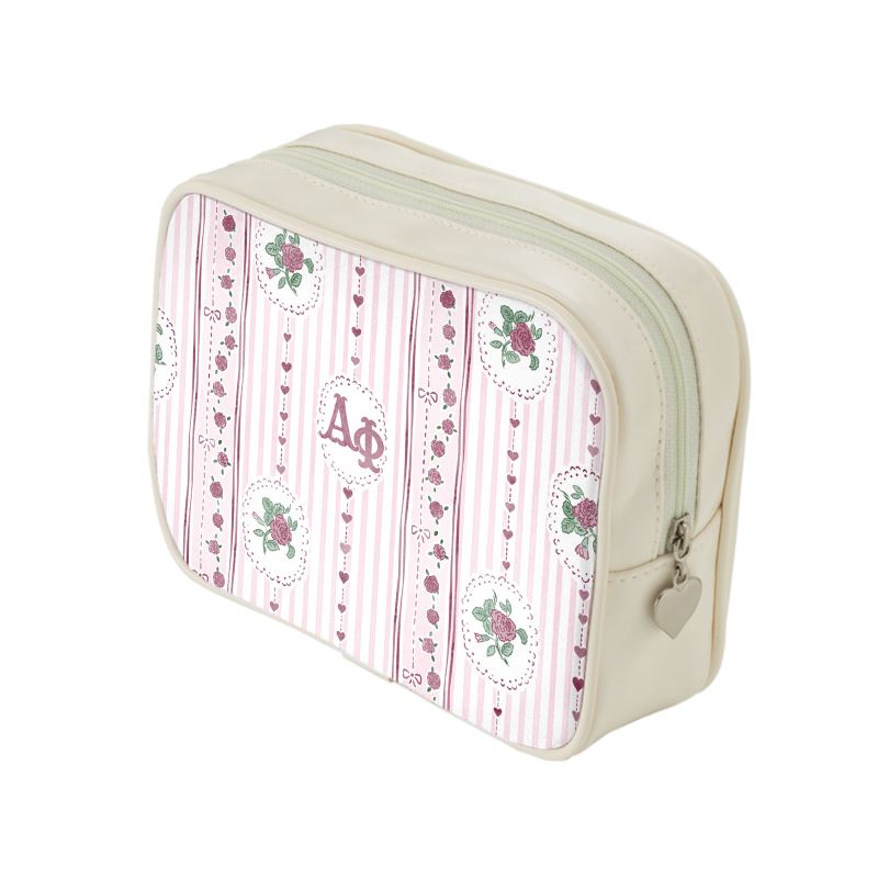 Alpha Phi Stripes + Hearts Floral Cosmetic Bag