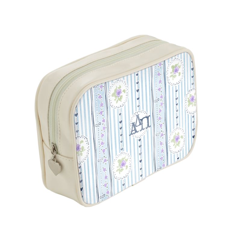 Alpha Delta Pi Stripes + Hearts Floral Cosmetic Bag