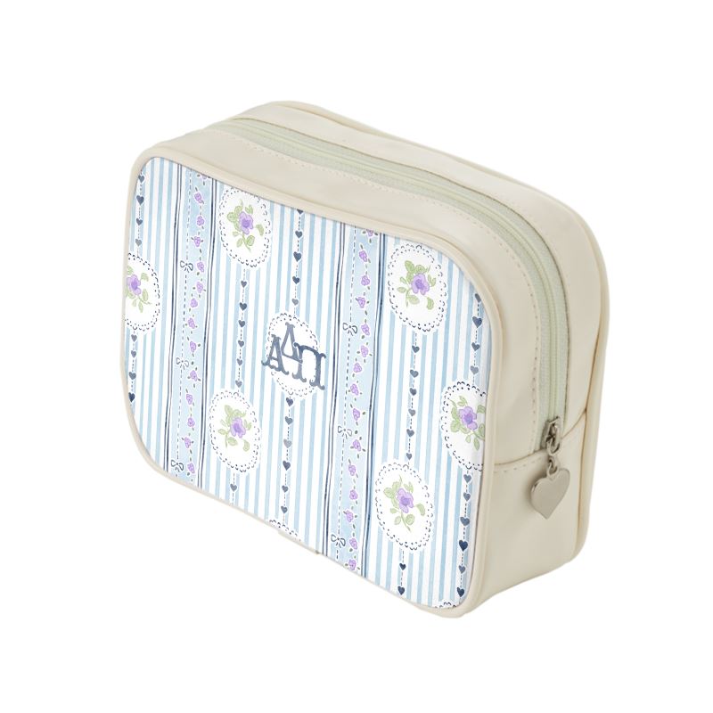 Alpha Delta Pi Stripes + Hearts Floral Cosmetic Bag