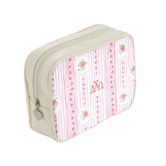 Alpha Chi Omega Stripes + Hearts Floral Cosmetic Bag
