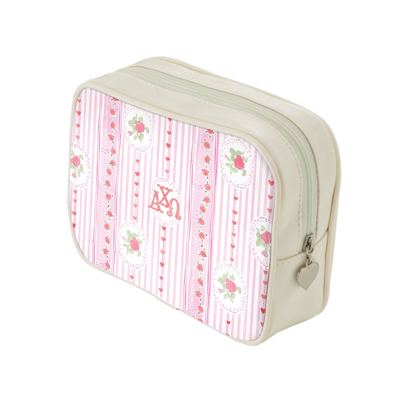 Alpha Chi Omega Stripes + Hearts Floral Cosmetic Bag