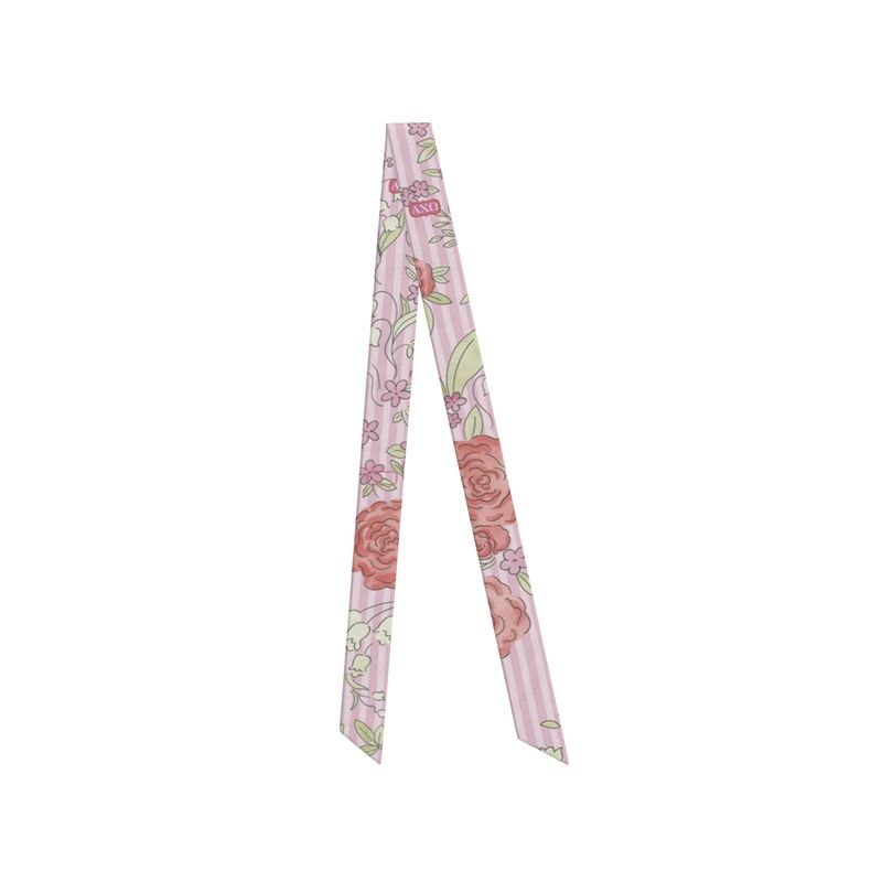 Alpha Chi Omega Floral Striped Silk Twill Ribbon Scarf
