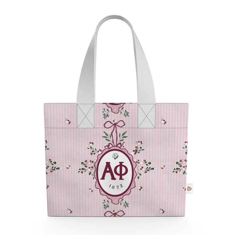 Alpha Phi Floral Frame Cotton Linen Canvas Tote