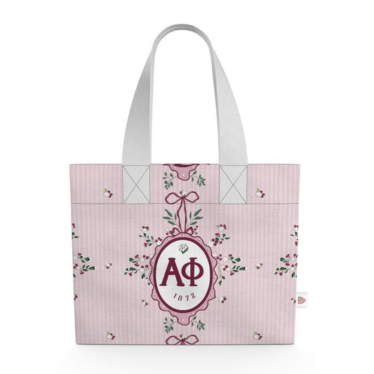 Alpha Phi Floral Frame Cotton Linen Canvas Tote
