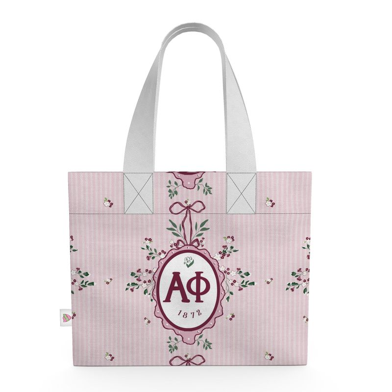 Alpha Phi Floral Frame Cotton Linen Canvas Tote