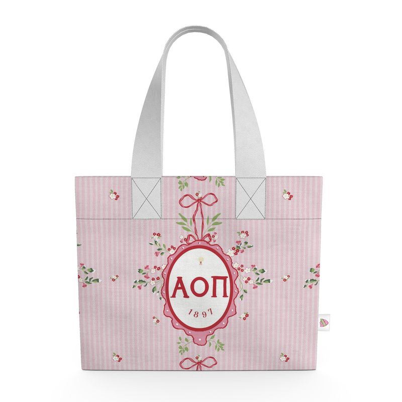 Alpha Omicron Pi Floral Frame Organic Cotton Canvas Tote