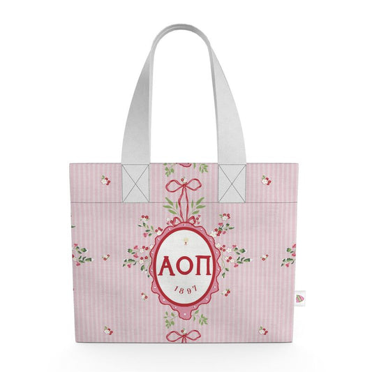 Alpha Omicron Pi Floral Frame Organic Cotton Canvas Tote