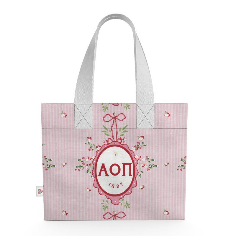 Alpha Omicron Pi Floral Frame Organic Cotton Canvas Tote