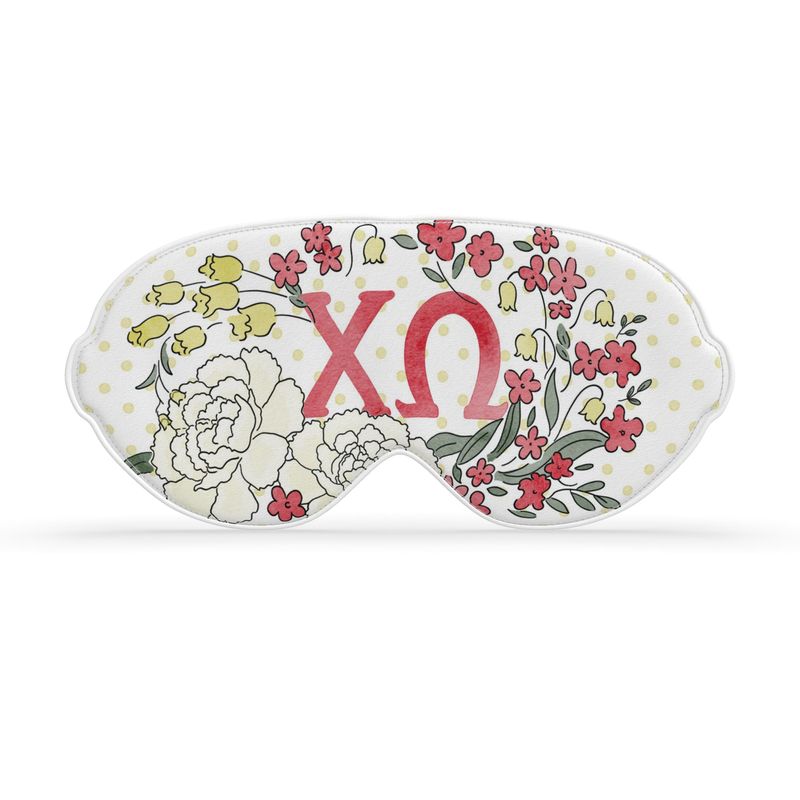 Chi Omega White Carnation + Dot Satin Sleep Mask
