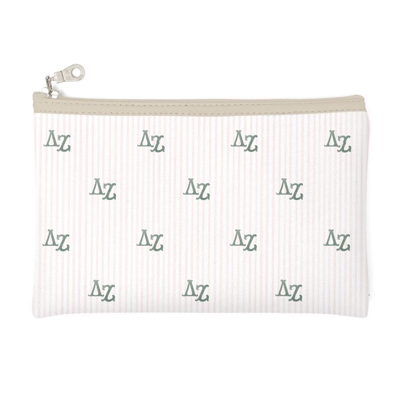 Delta Zeta Letters + Stripes Zip Top Cosmetic Bag