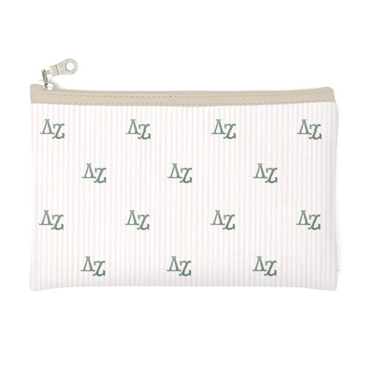 Delta Zeta Letters + Stripes Zip Top Cosmetic Bag