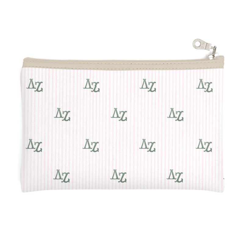 Delta Zeta Letters + Stripes Zip Top Cosmetic Bag
