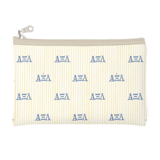 Alpha Xi Delta Letters + Stripes Zip Top Cosmetic Bag