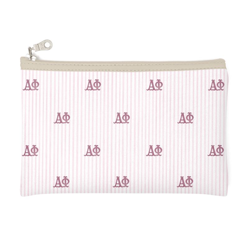 Alpha Phi Letters + Stripes Zip Top Cosmetic Bag