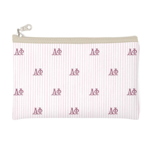 Alpha Phi Letters + Stripes Zip Top Cosmetic Bag