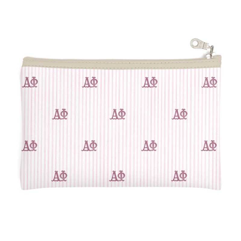 Alpha Phi Letters + Stripes Zip Top Cosmetic Bag
