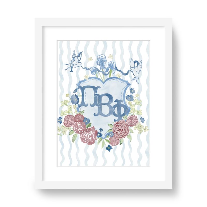 Pi Beta Phi Floral Greek Letter Monogram Framed Art