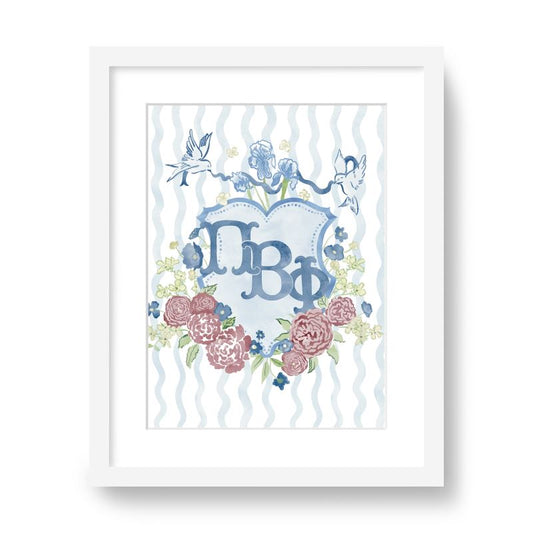 Pi Beta Phi Floral Greek Letter Monogram Framed Art