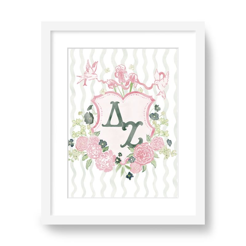 Delta Zeta Floral Greek Letter Monogram Framed Art