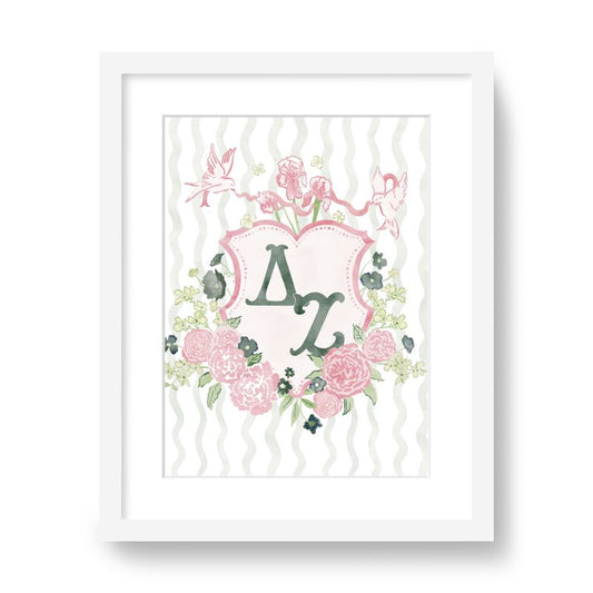 Delta Zeta Floral Greek Letter Monogram Framed Art