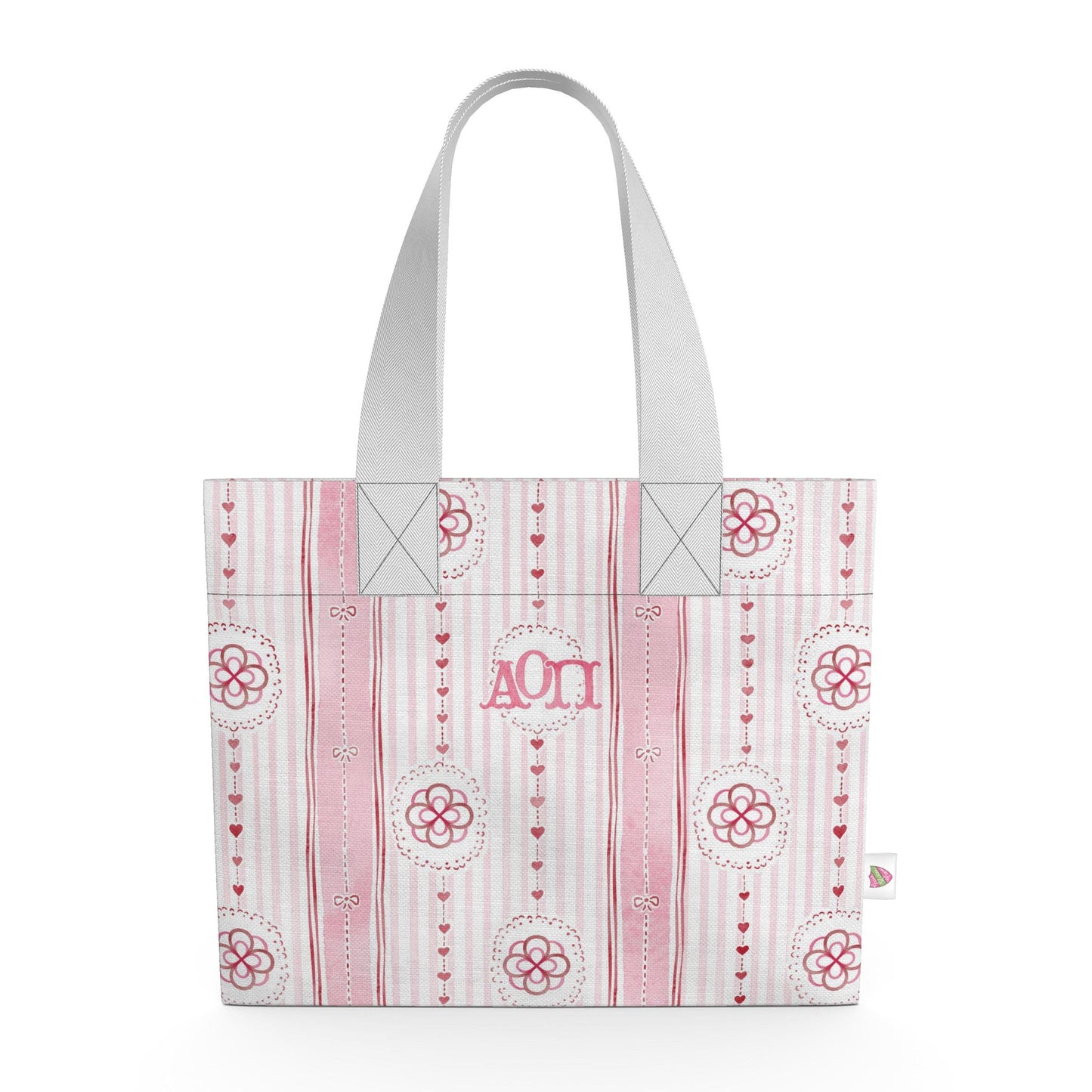 Alpha Omicron Pi Stripes + Hearts Organic Cotton Canvas Tote Bag