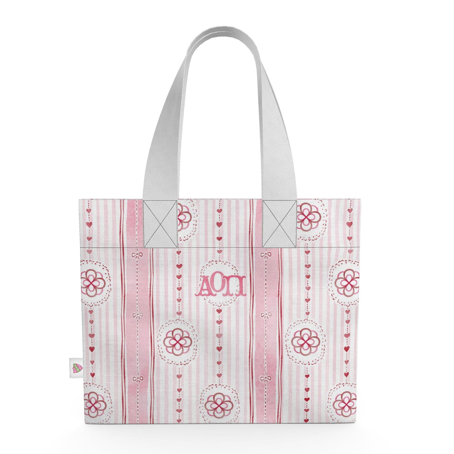 Alpha Omicron Pi Stripes + Hearts Organic Cotton Canvas Tote Bag