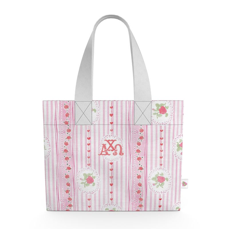 Alpha Chi Omega Stripes + Hearts Organic Cotton Canvas Tote Bag