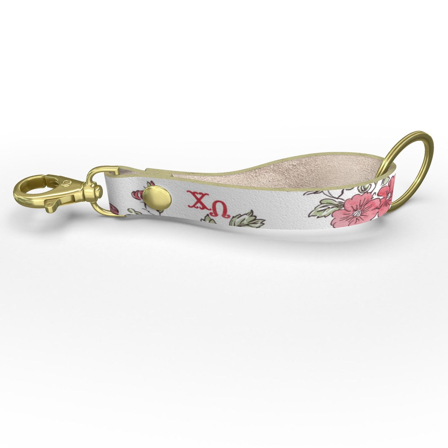 Chi Omega Floral Ribbon Strap Keychain