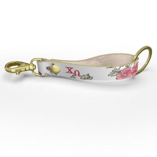 Chi Omega Floral Ribbon Strap Keychain