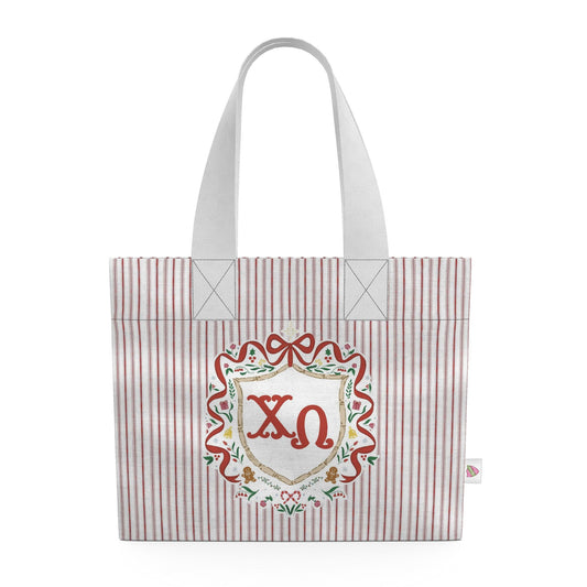 Chi Omega Christmas Crest Cotton Tote Bag