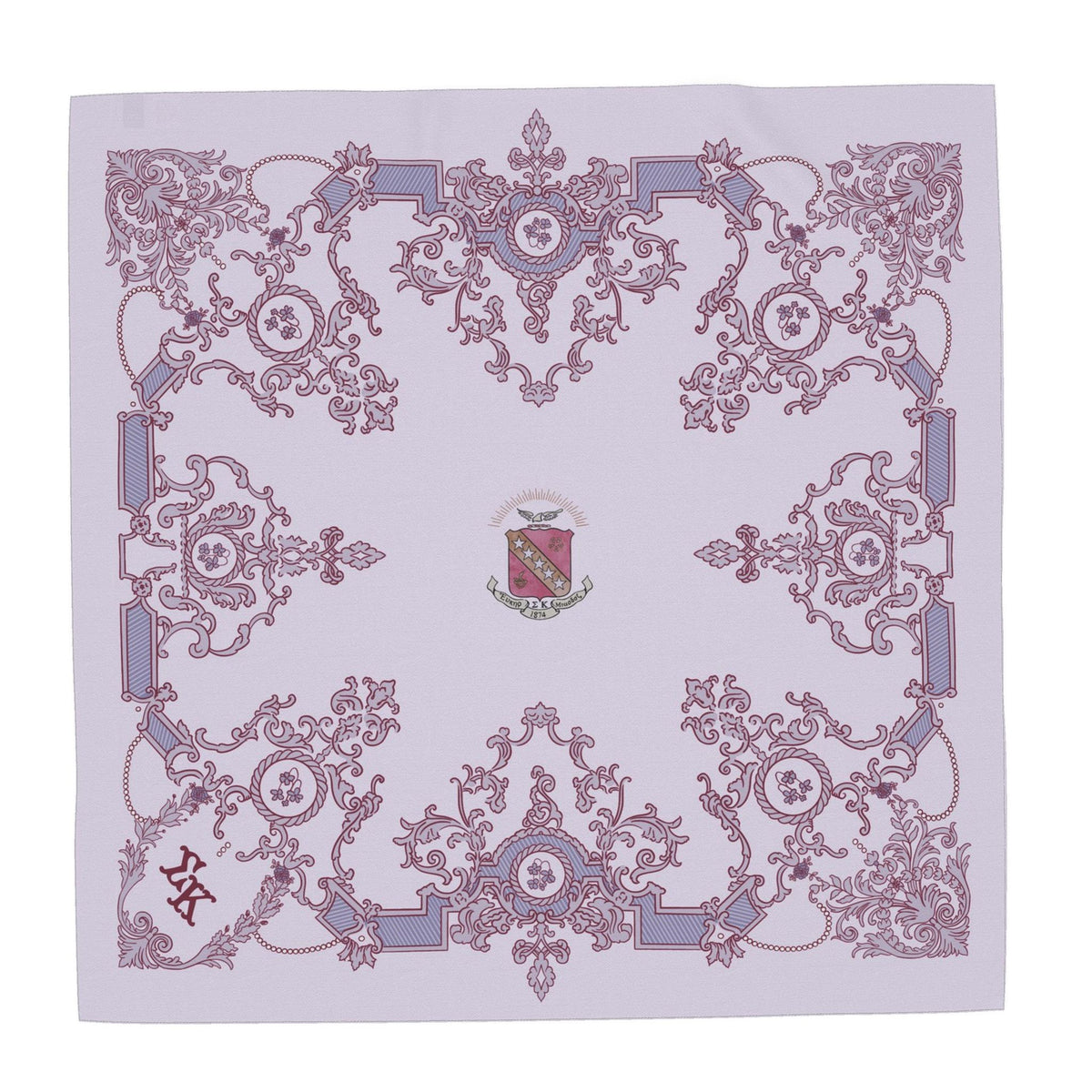 Sigma Kappa Ornate Violets + Crest Silk Scarf