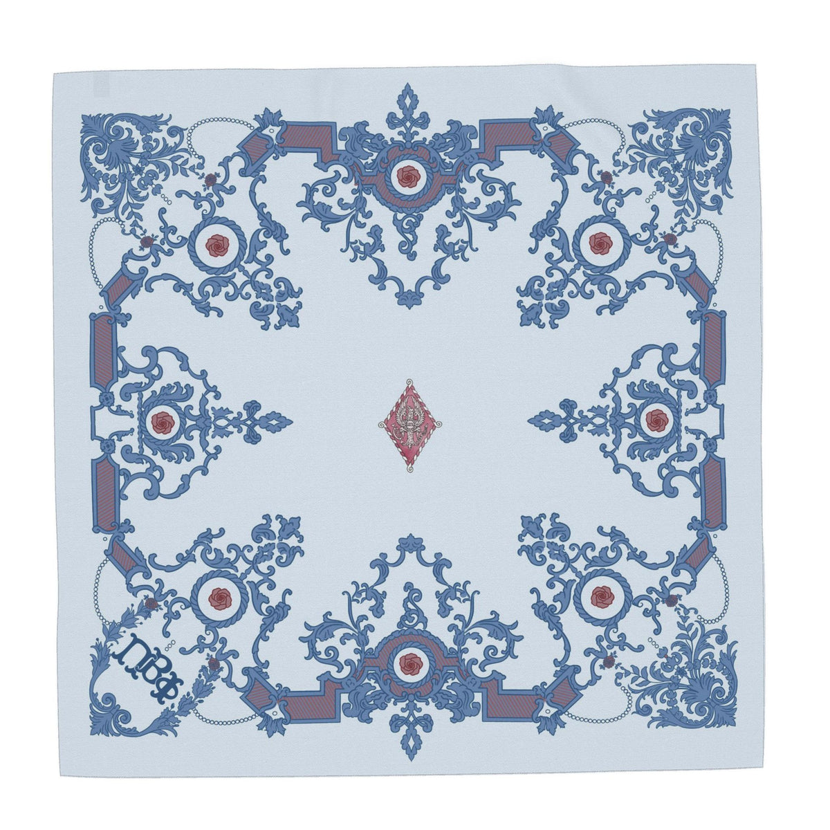 Pi Bets Phi Zeta Tau Alpha Ornate Roses + Crest Silk Scarf