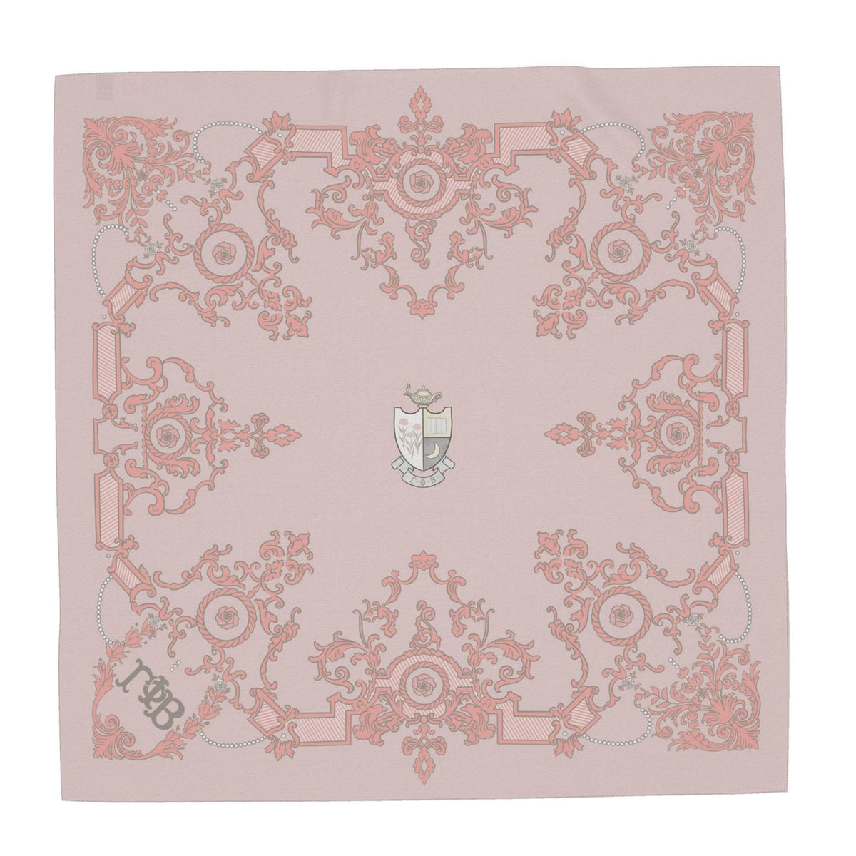 Gamma Phi Beta Ornate Roses + Crest Silk Twill Scarf