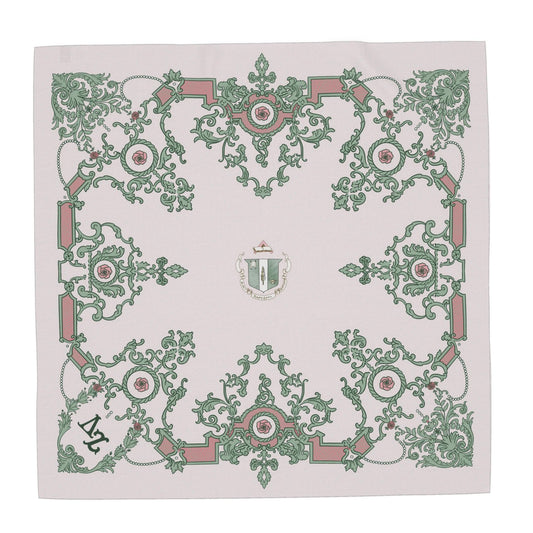 Delta Zeta Ornate Roses + Crest Silk Twill Scarf