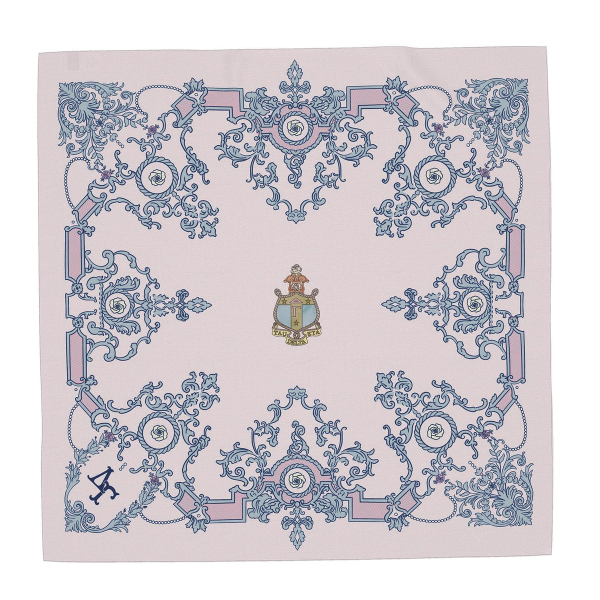 Delta Gamma Ornate Cream Colored Roses + ΔΓ Crest Silk Twill Scarf