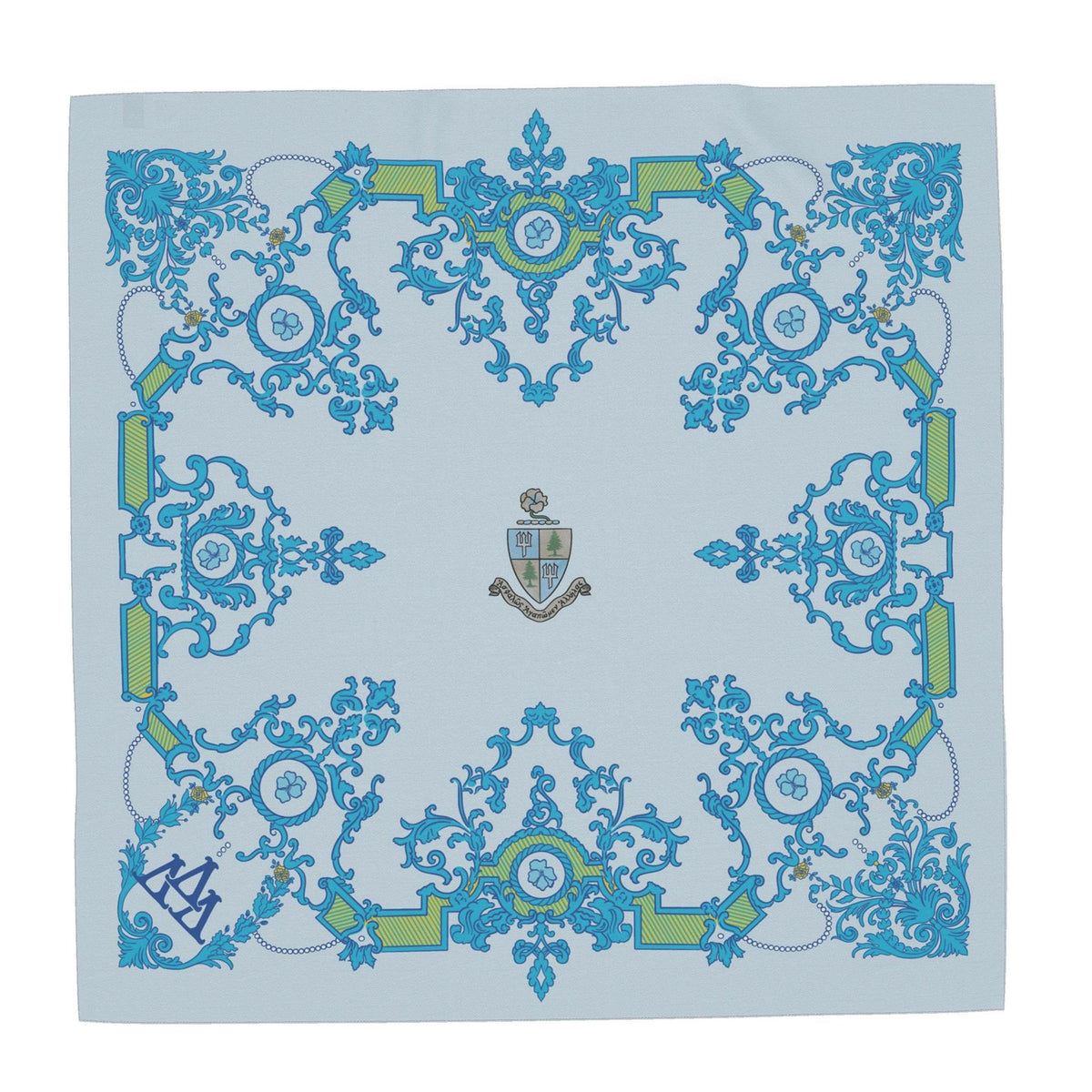 Delta Delta Delta Ornate Pansies + Crest Silk Twill Scarf