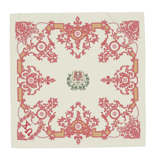 Chi Omega Ornate Carnations + Crest Silk Twill Scarf