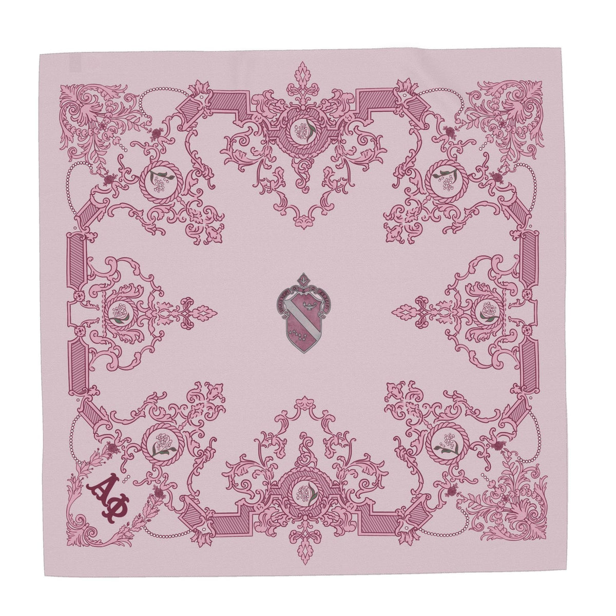 Alpha Phi Ornate Lilies of the Valley and Crest Silk Twill Scarf