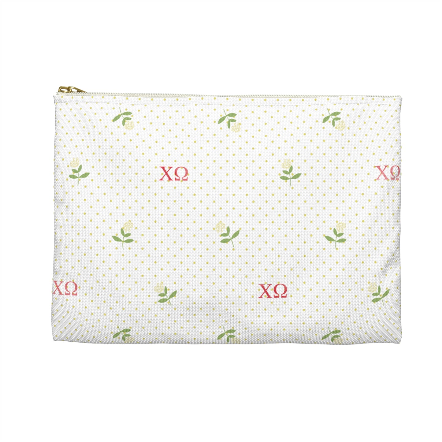 Chi Omega Canvas Cosmetic Bag with Carnations and Dots