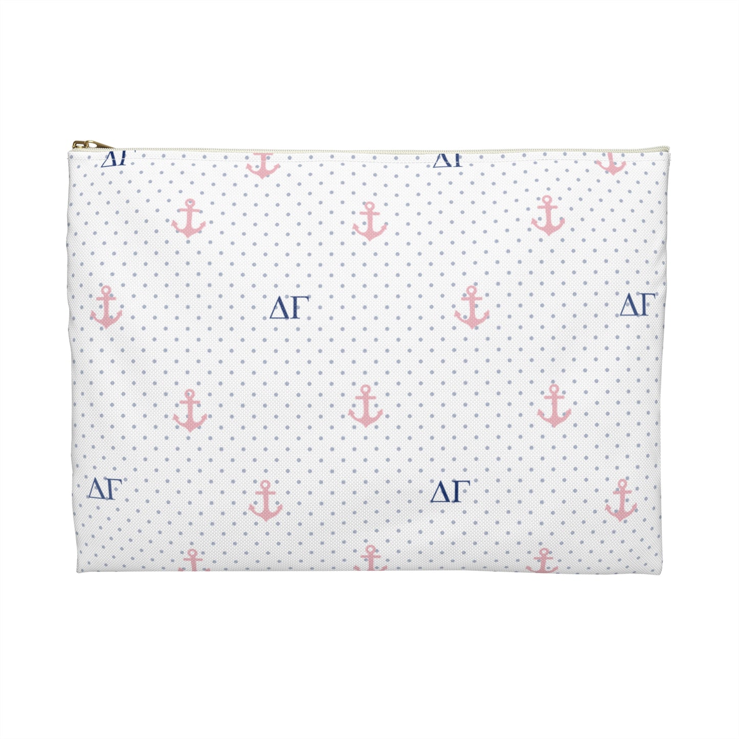 Delta Gamma Canvas Cosmetic Bag with White Roses and Dots
