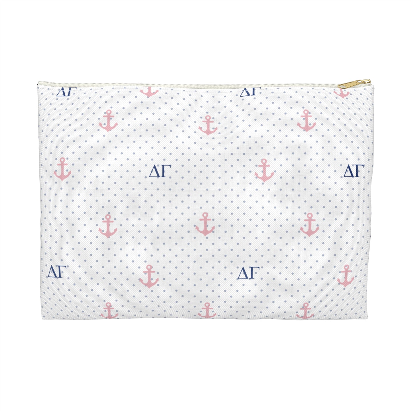 Delta Gamma Canvas Cosmetic Bag with White Roses and Dots