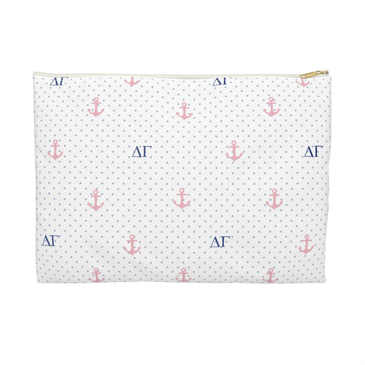 Delta Gamma Canvas Cosmetic Bag with White Roses and Dots